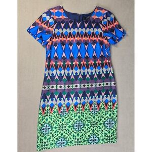 J. Crew Silk Gemstone Floral Geometric Print Short Sleeve‎ Shift Dress 4 Lined